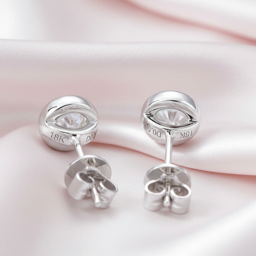 Solid White Gold 5mm Diamond Stud Bubble Earrings-Black Diamonds New York