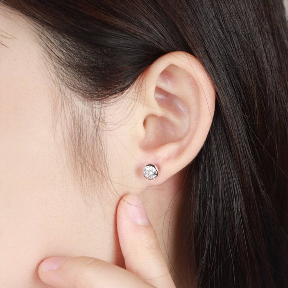 Solid White Gold 5mm Diamond Stud Bubble Earrings-Black Diamonds New York