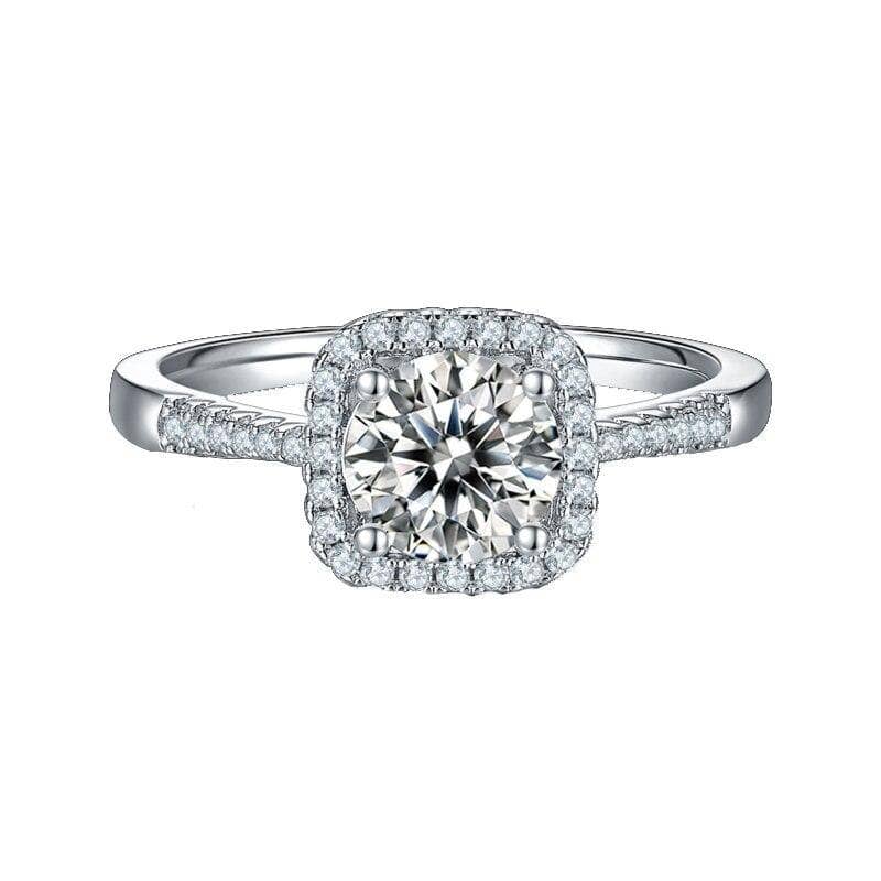 GEM'S BALLET 1.0Ct 6.5mm Moissanite Diamond Engagement Rings For Women 925 Sterling Silves Round Stone 4 prong square halo Ring - Black Diamonds New York