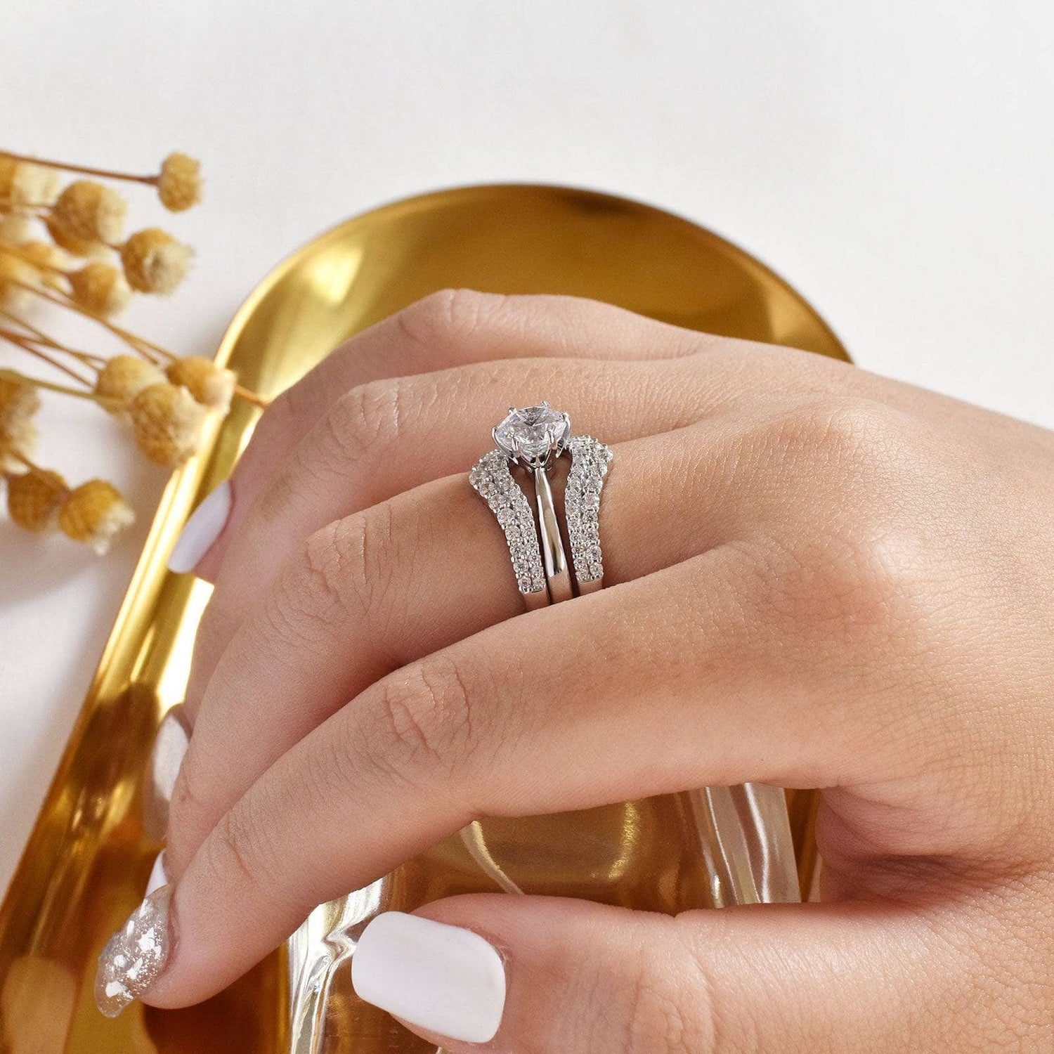 Solitaire Round Cut Created Diamond Engagement Ring Set-Black Diamonds New York