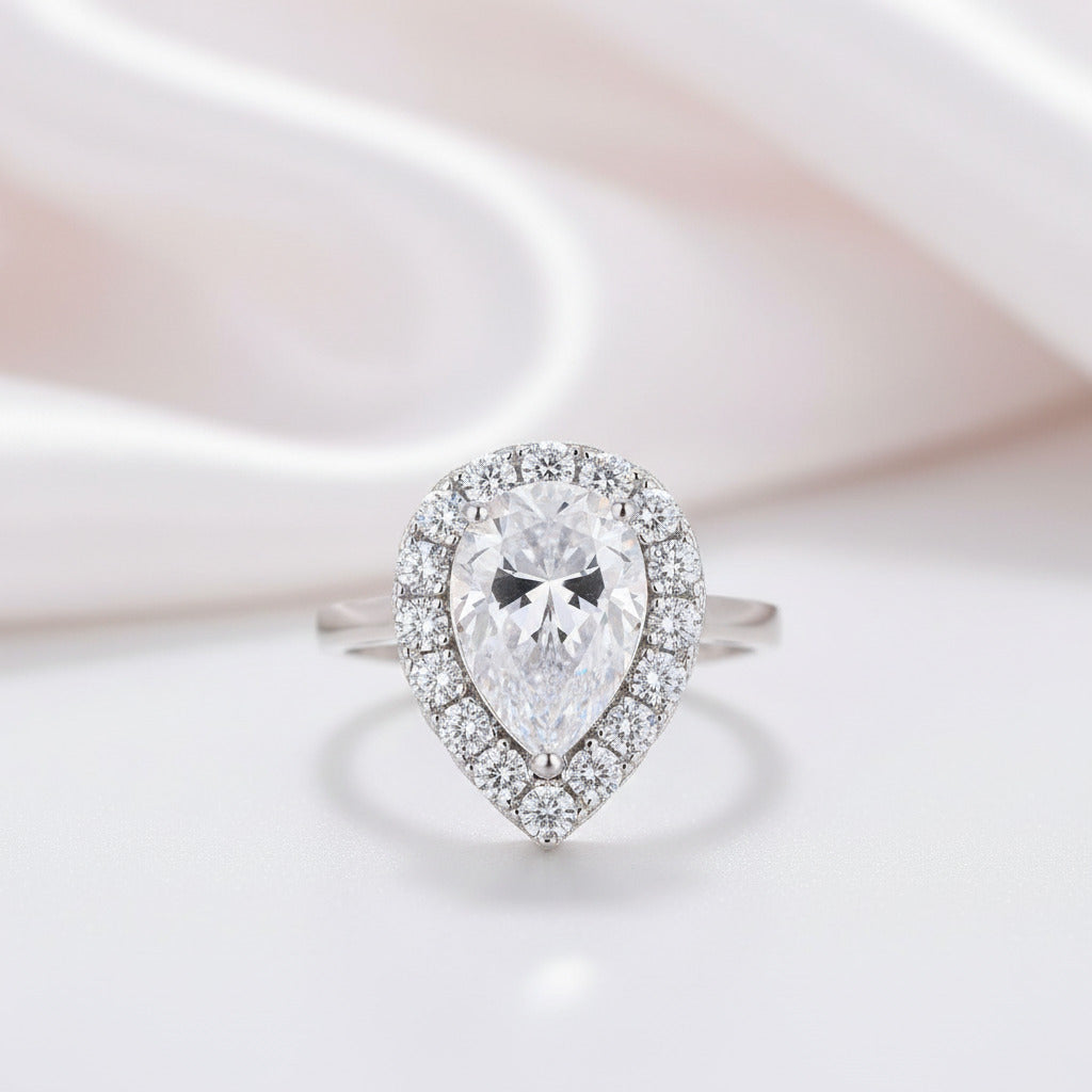 Pear Cut Diamond Option Halo Engagement Ring-Black Diamonds New York