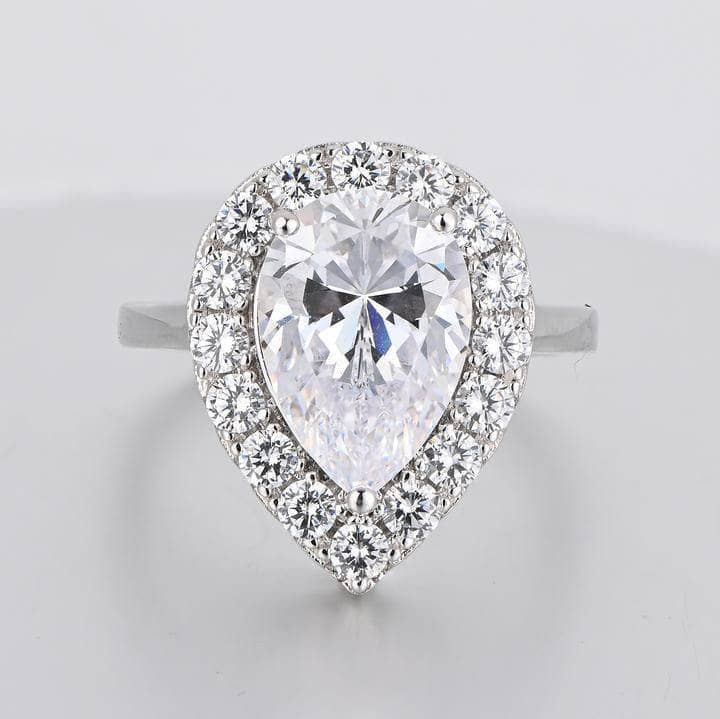 Sona Simulated Diamond Pear Cut Halo Engagement Ring