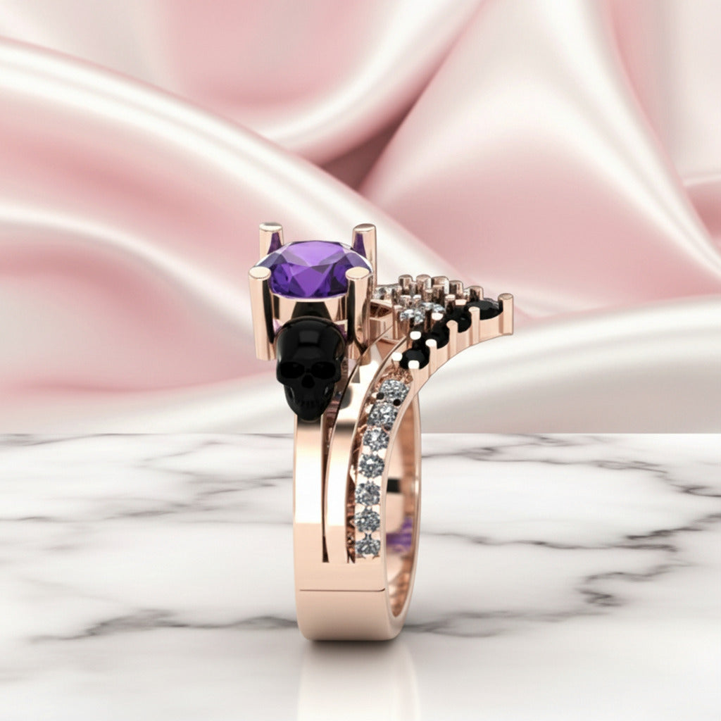 Soulmate- 1ct Violet Round Cut Created Diamond Option Gothic Ring-Black Diamonds New York