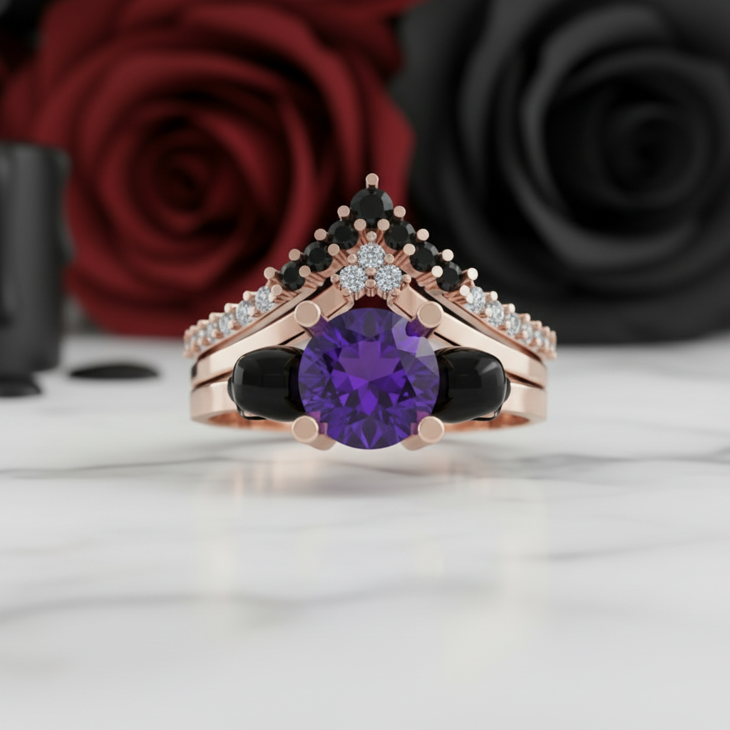 Soulmate- 1ct Violet Round Cut Created Diamond Option Gothic Ring-Black Diamonds New York