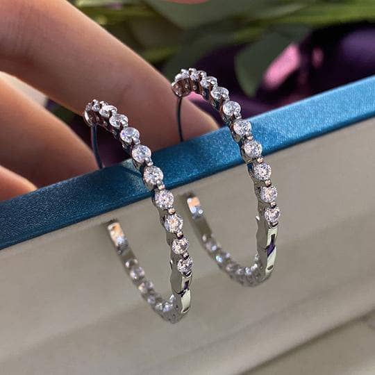 Sparkle Round Cut Women's Hoop Earrings-Black Diamonds New York