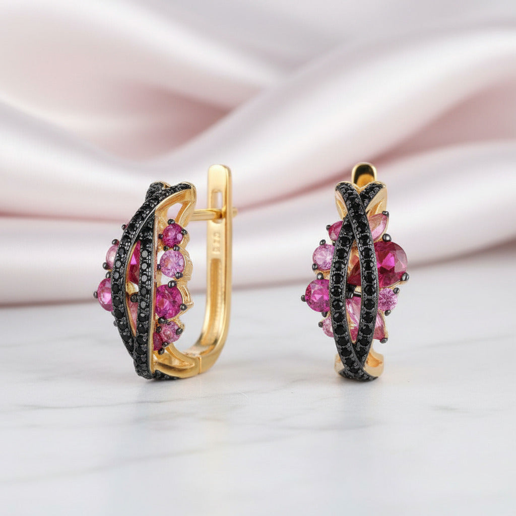 Sparkling Black & Pink Stones Jewelry Set-Black Diamonds New York