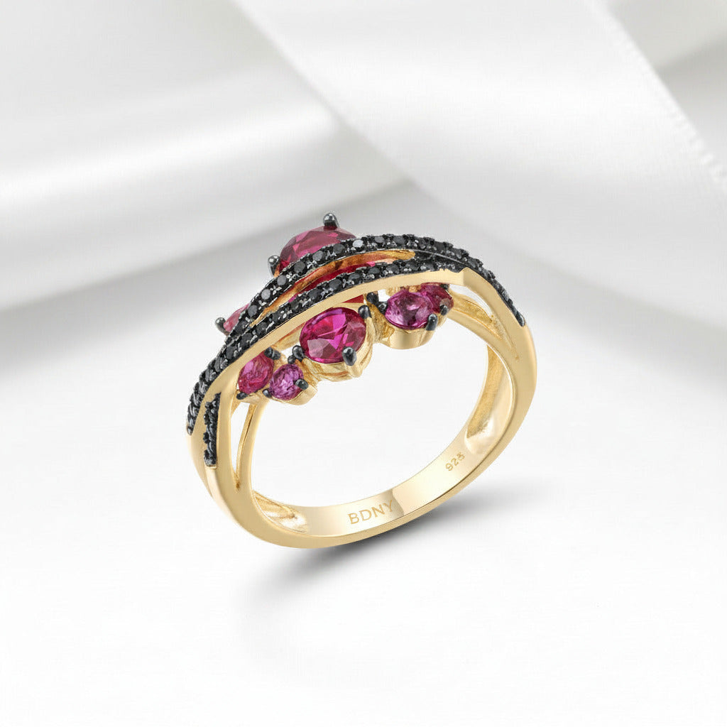 Sparkling Black & Pink Stones Jewelry Set-Black Diamonds New York