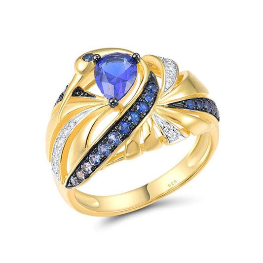 Sparkling Blue Spinel & Created Diamond Ring-Black Diamonds New York