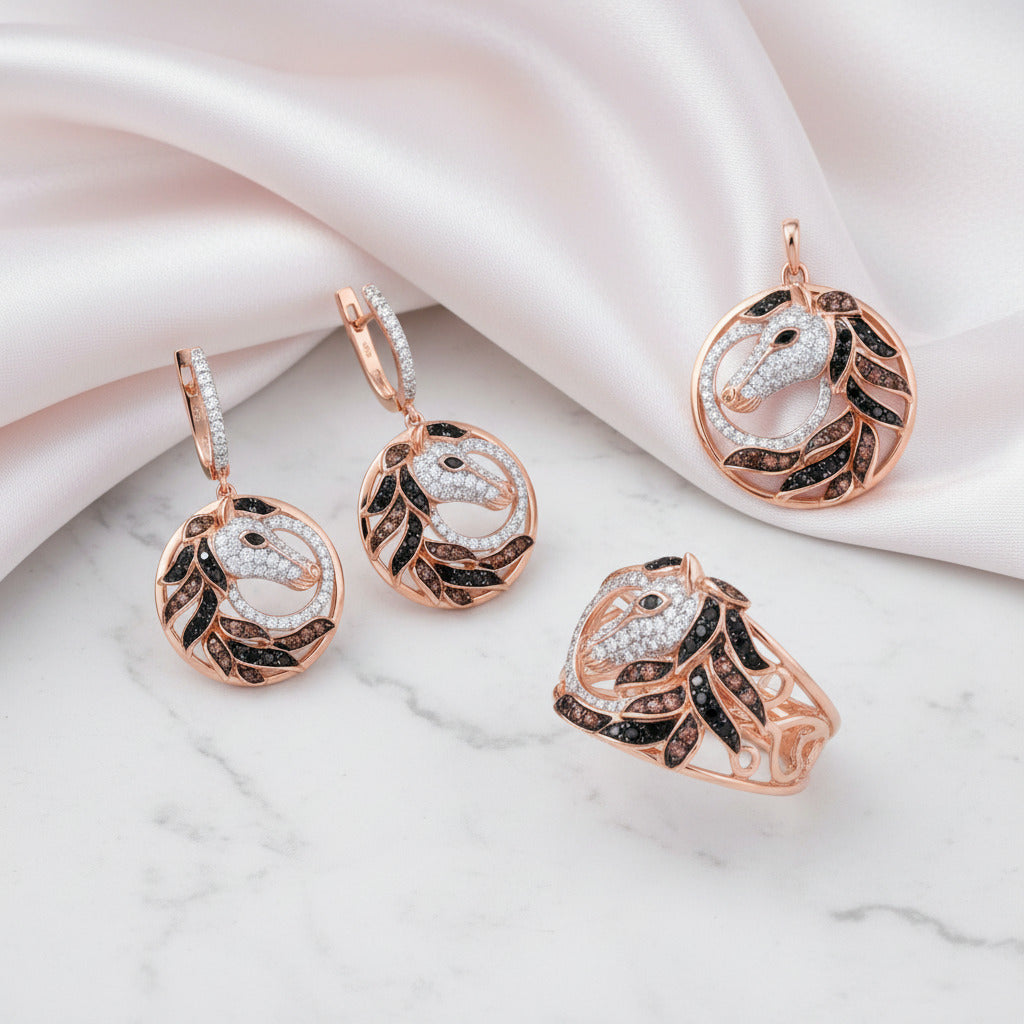 Spinel & Diamond Option Horse Jewelry Set-Black Diamonds New York
