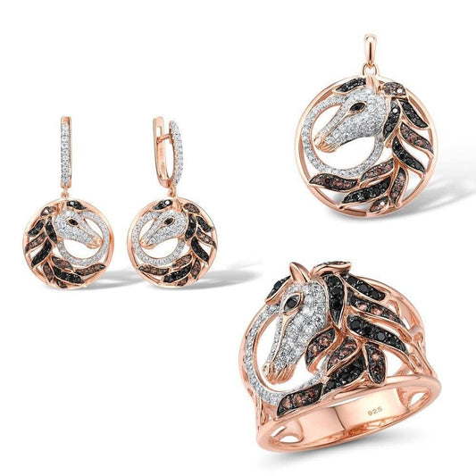 Spinel & Created Diamond Horse Jewelry Set-Black Diamonds New York