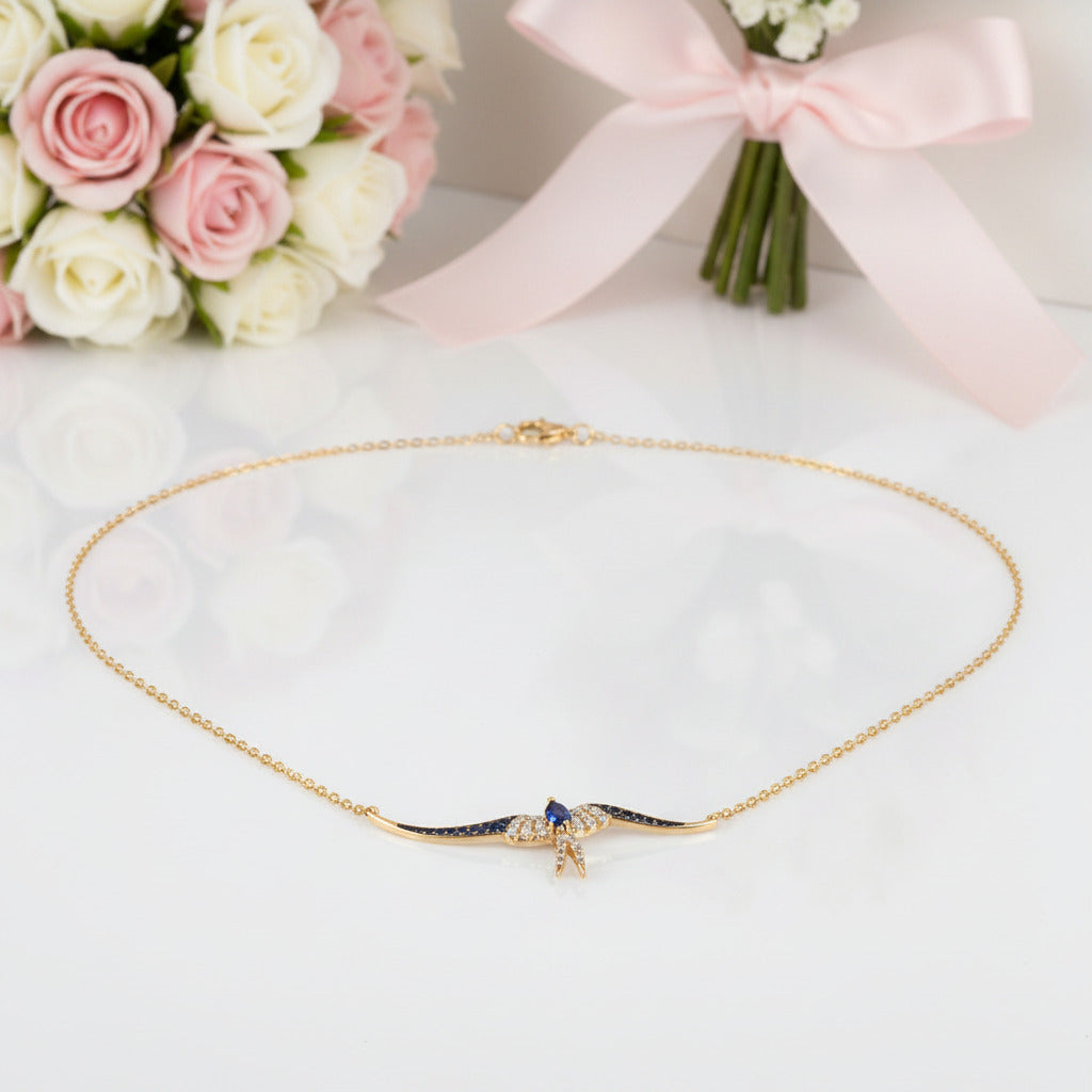 Spinel & Clear Diamond Option Swallow Necklace-Black Diamonds New York
