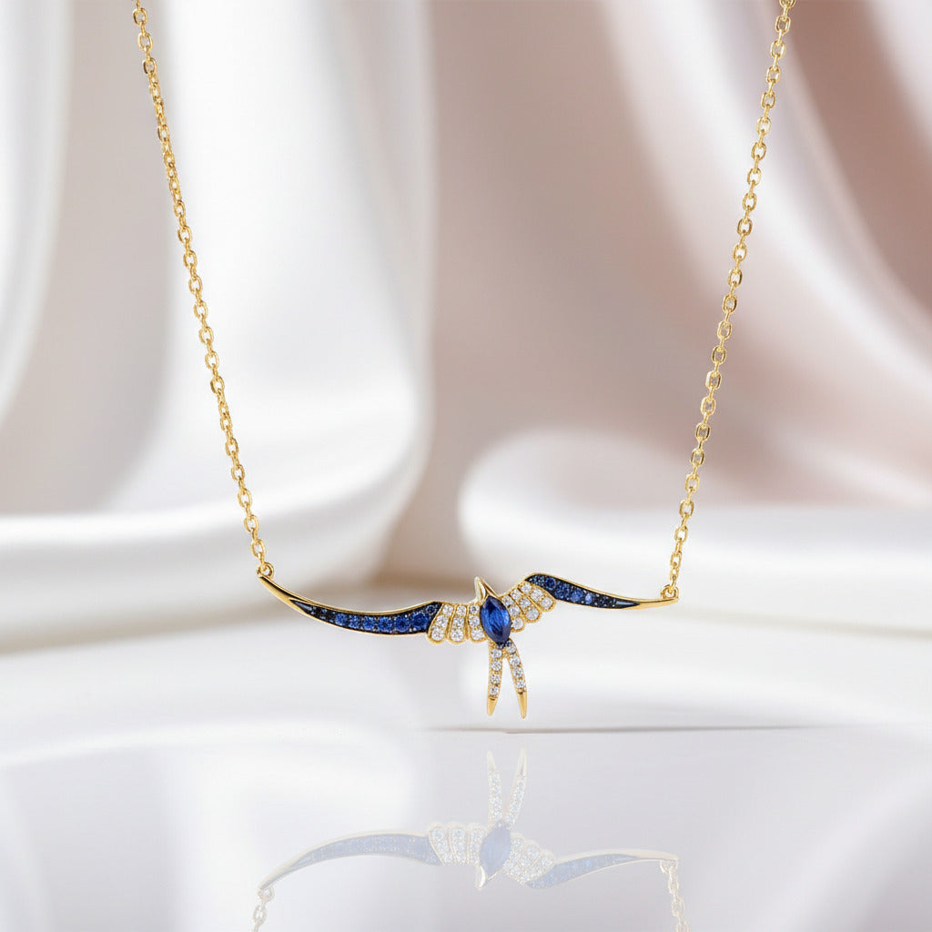 Spinel & Clear Diamond Option Swallow Necklace-Black Diamonds New York