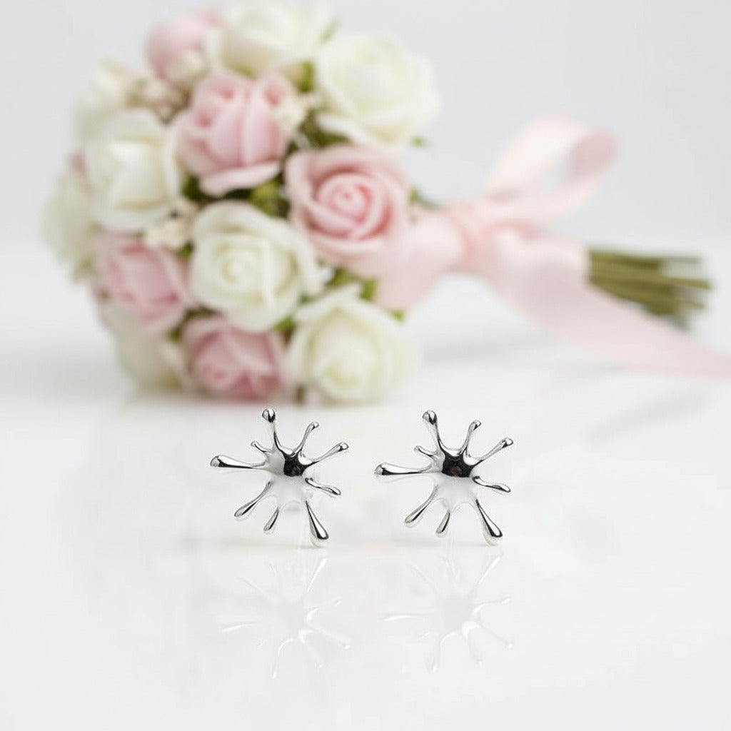 Splashing Metal Stud Earrings-Black Diamonds New York