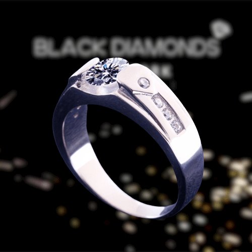 Splendid Sona Simulated Diamond Men's Wedding Band - Black Diamonds New York
