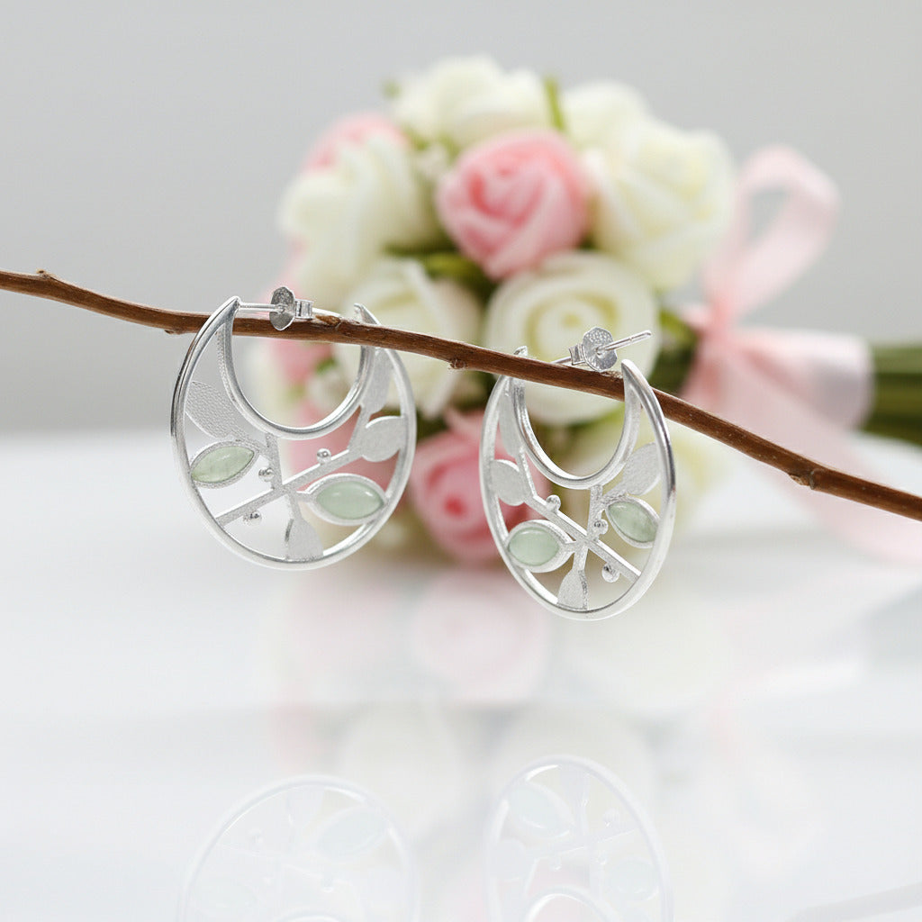 Spring in the Air Leaves Hoop Earrings-Black Diamonds New York