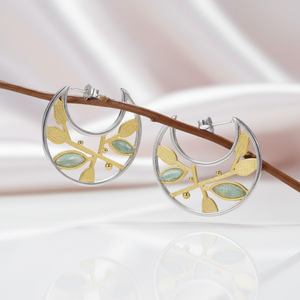 Spring in the Air Leaves Hoop Earrings-Black Diamonds New York