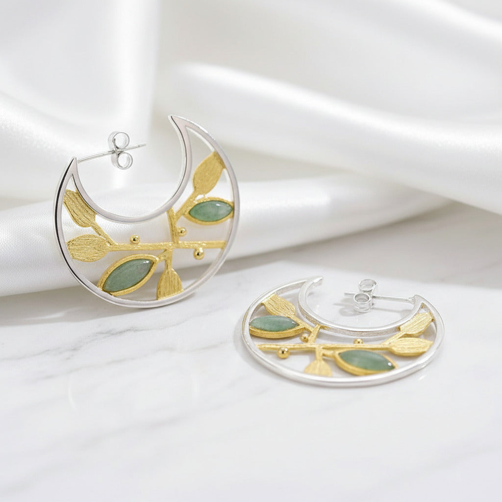 Spring in the Air Leaves Hoop Earrings-Black Diamonds New York