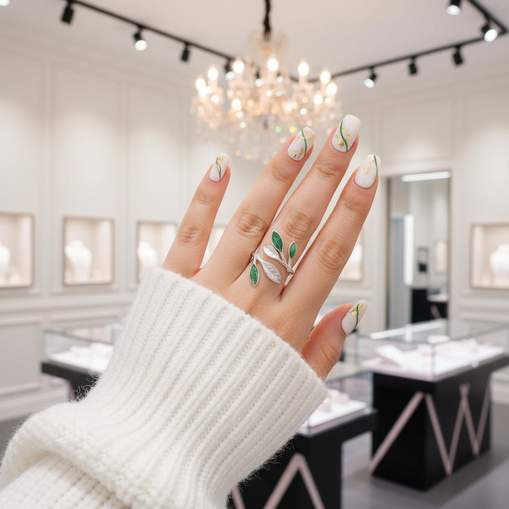 Spring in the Air Leaves Ring-Black Diamonds New York
