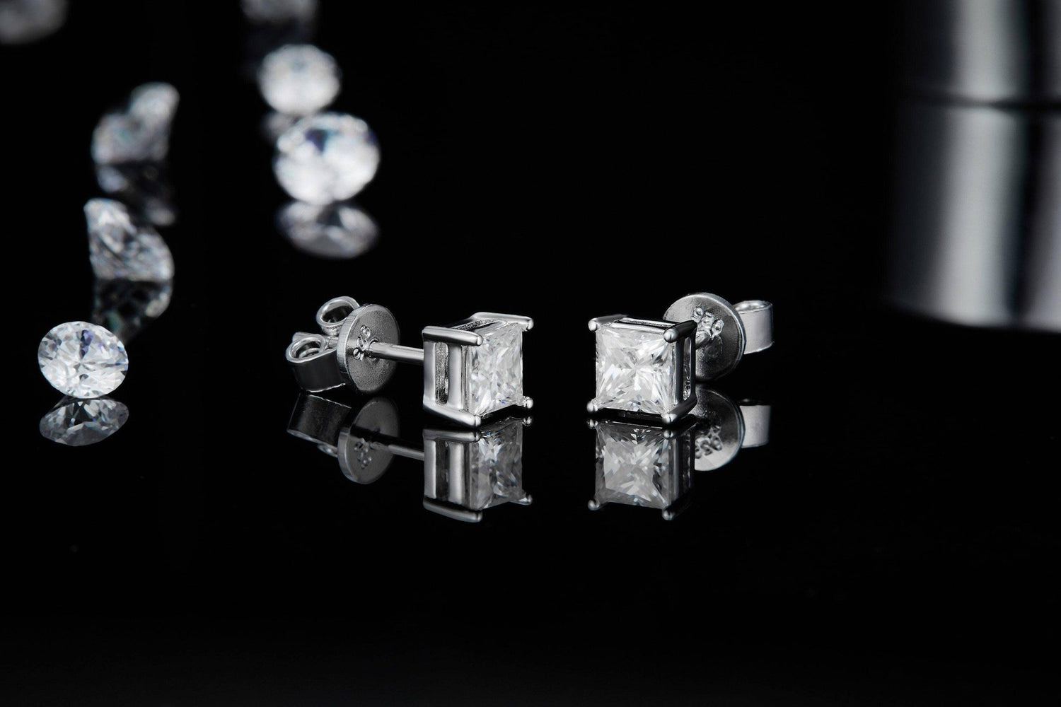 Square Cushion Cut Moissanite Necklace Earrings Set-Black Diamonds New York
