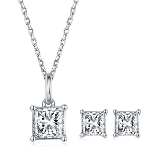 Square Cushion Cut Moissanite Necklace Earrings Set - Black Diamonds New York