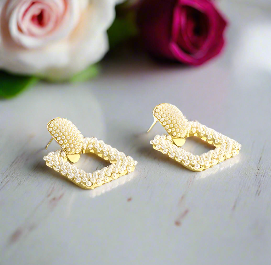 Square Pearl Earrings-Black Diamonds New York