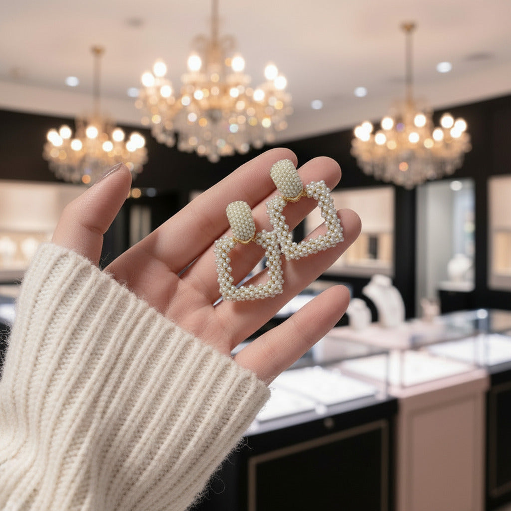 Square Pearl Earrings-Black Diamonds New York