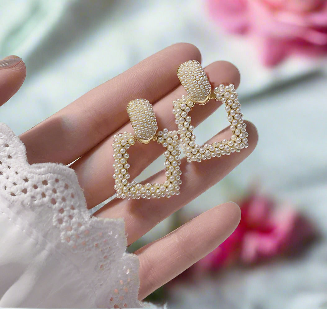 Square Pearl Earrings-Black Diamonds New York