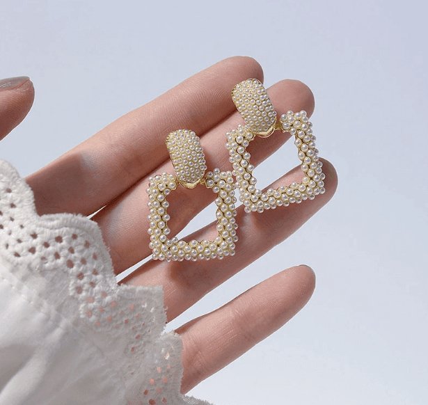 Square Pearl Earrings-Black Diamonds New York