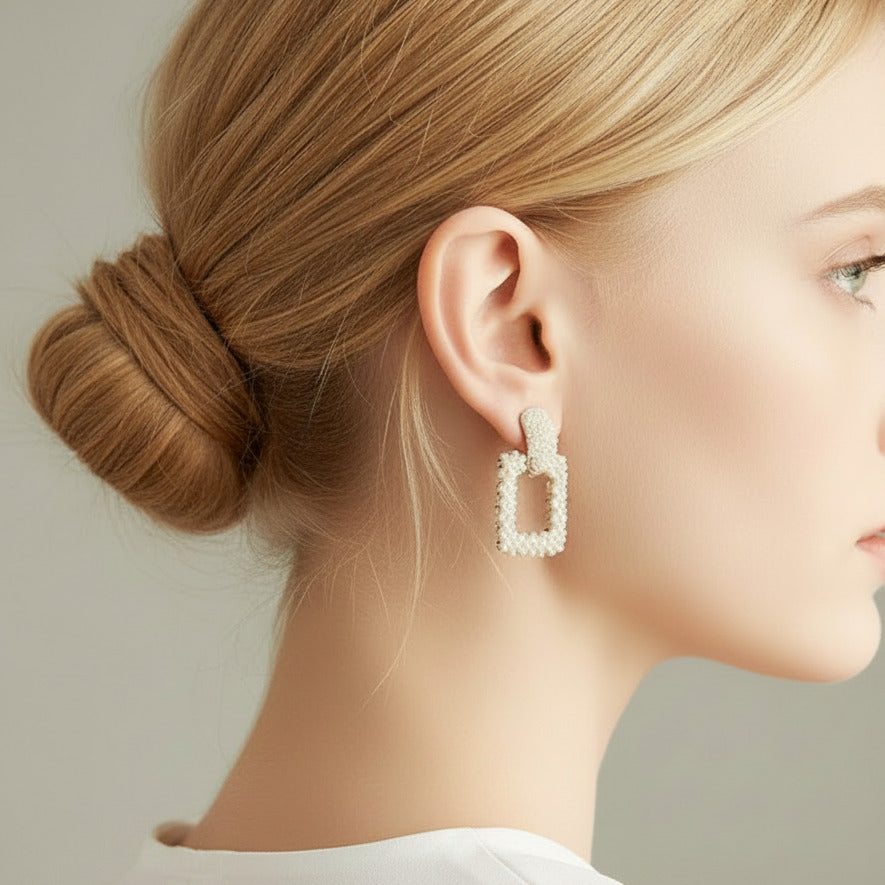 Square Pearl Earrings-Black Diamonds New York