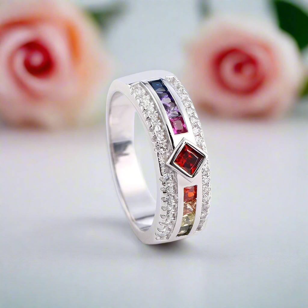 Square Rainbow Diamond Band-Black Diamonds New York