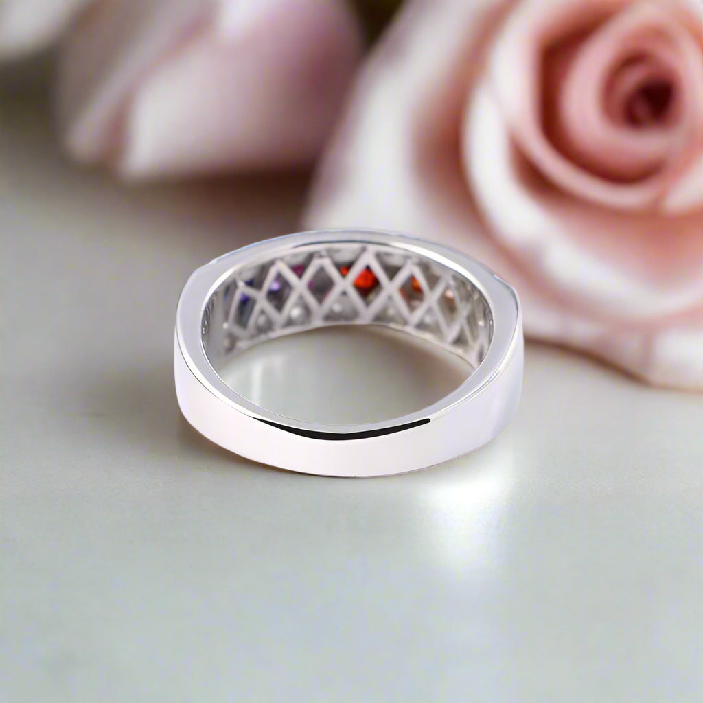 Square Rainbow Diamond Band-Black Diamonds New York