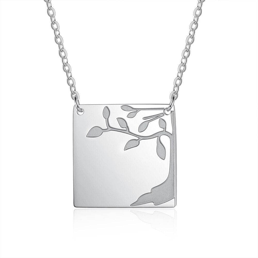 Square Tree Custom Name Necklace-Black Diamonds New York
