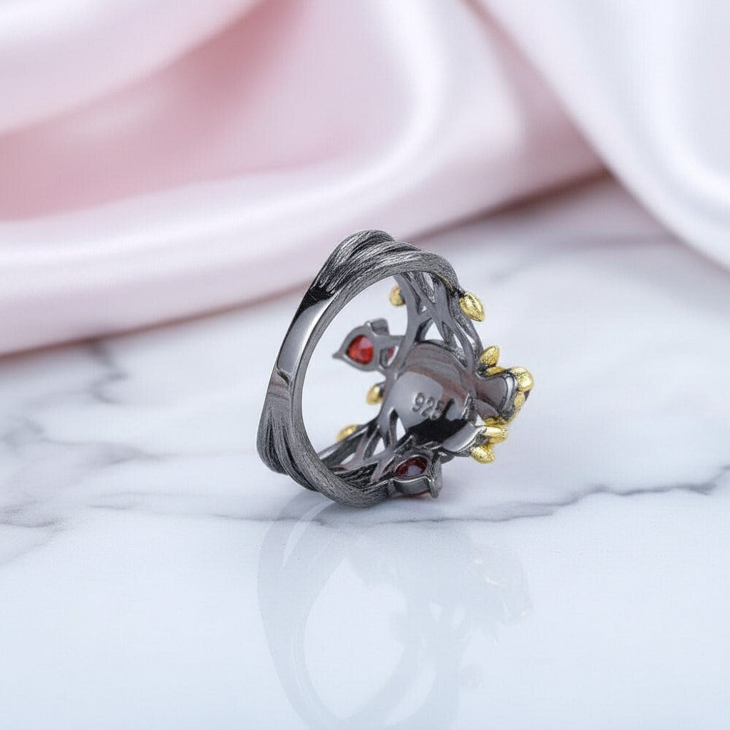 Squirrel Garnet Gemstone Ring-Black Diamonds New York