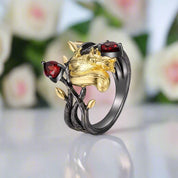 Squirrel Garnet Gemstone Ring-Black Diamonds New York