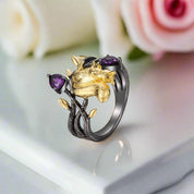 Squirrel Garnet Gemstone Ring-Black Diamonds New York