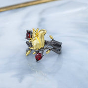 Squirrel Garnet Gemstone Ring-Black Diamonds New York