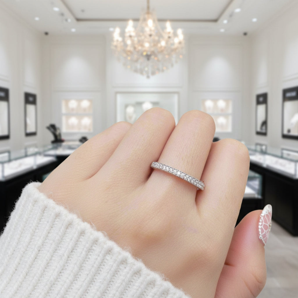 Stackable Round Diamond Option Eternity Wedding Band-Black Diamonds New York