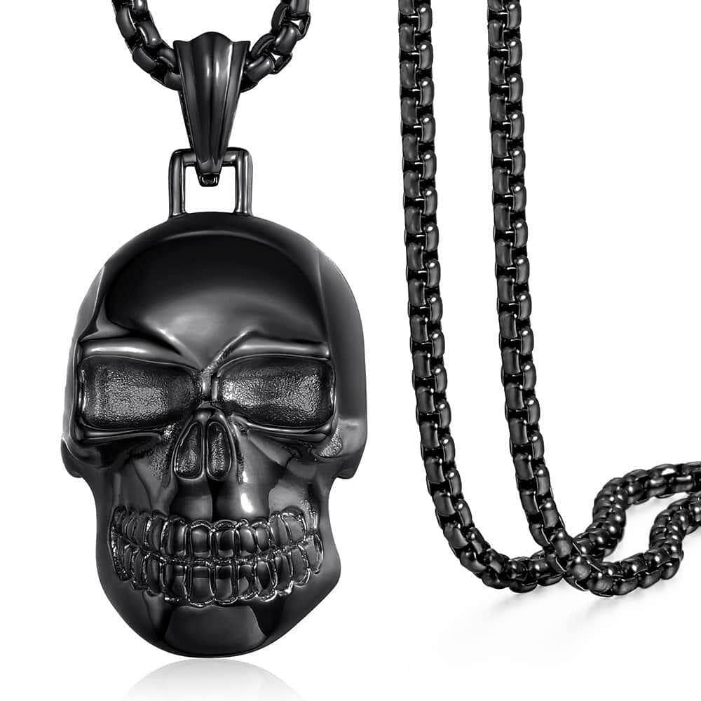 Stainless Steel Gothic Punk Skull Hip-hop Pendant Necklace - Black Diamonds New York