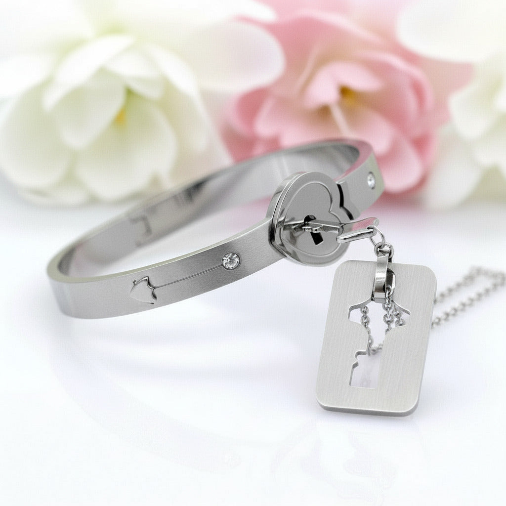 Lock and Key Necklace and Bracelet For Couples-Black Diamonds New York