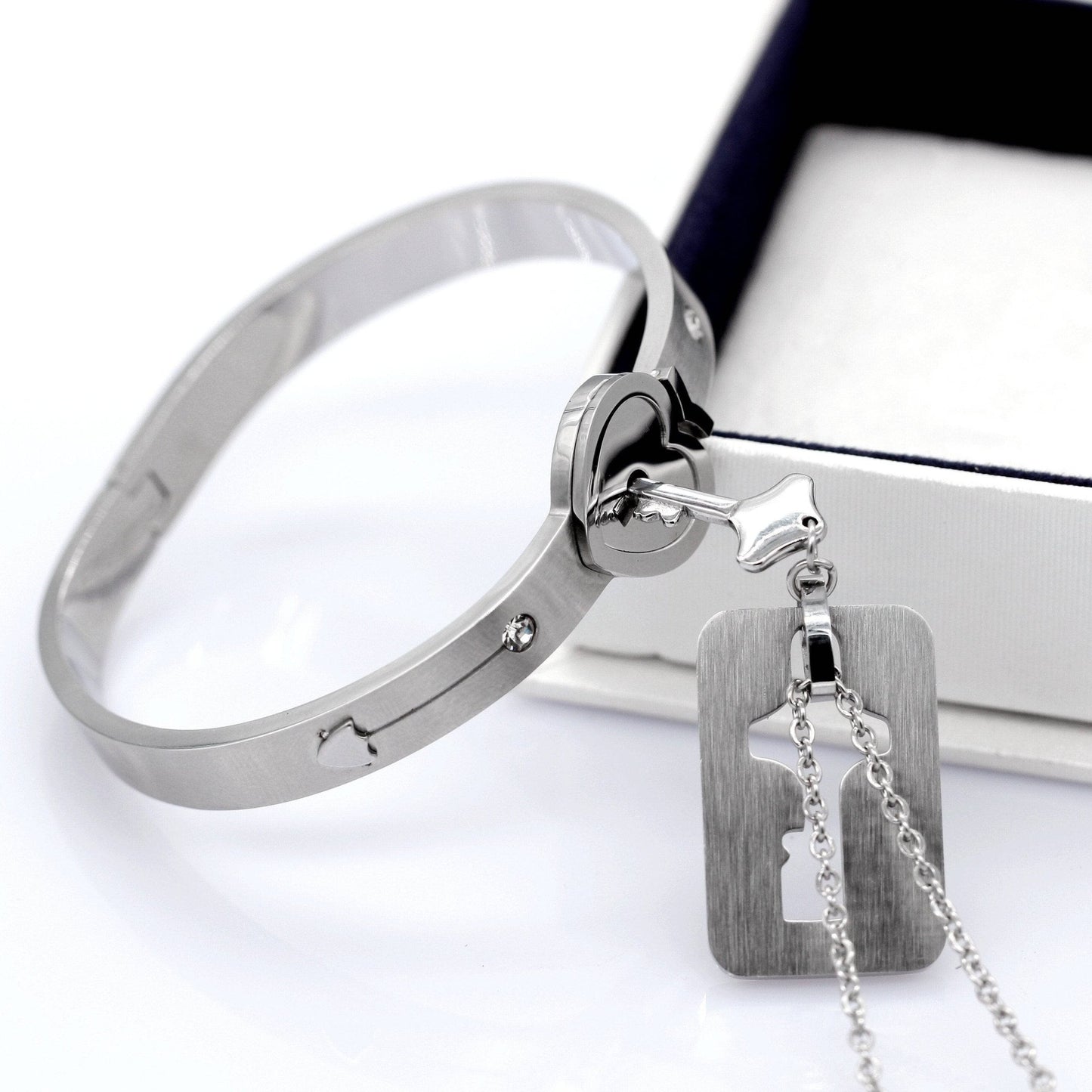 Stainless Steel Lock and Key Necklace and Bracelet For Couple's-Black Diamonds New York
