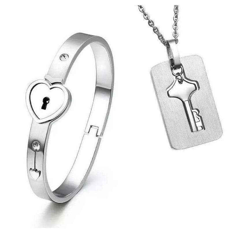 Key To My Heart Matching Lock Bangle & Knight Shield Key Necklace Set In  Titanium Steel [MB-1143] - $69.00 : iDream Jewelry
