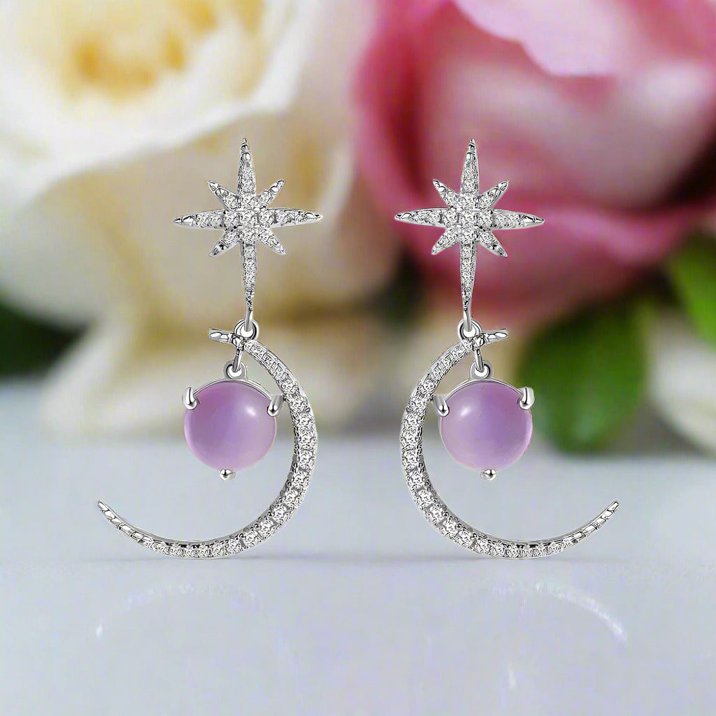 Star And Moon Statement Drop Earrings-Black Diamonds New York