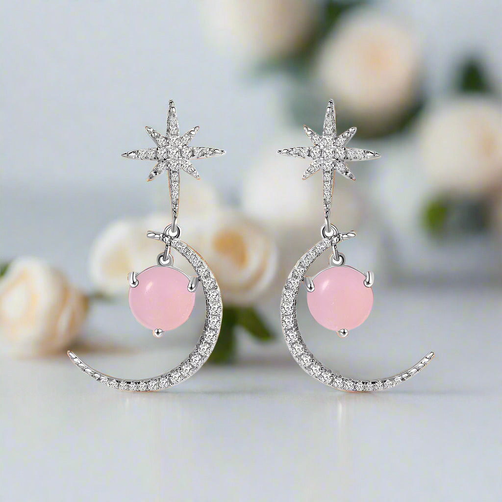 Star And Moon Statement Drop Earrings-Black Diamonds New York