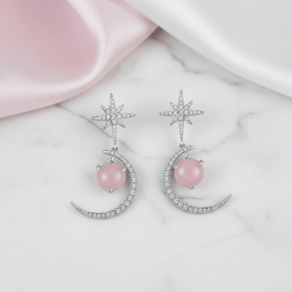 Star And Moon Statement Drop Earrings-Black Diamonds New York