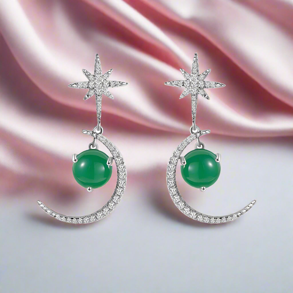 Star And Moon Statement Drop Earrings-Black Diamonds New York