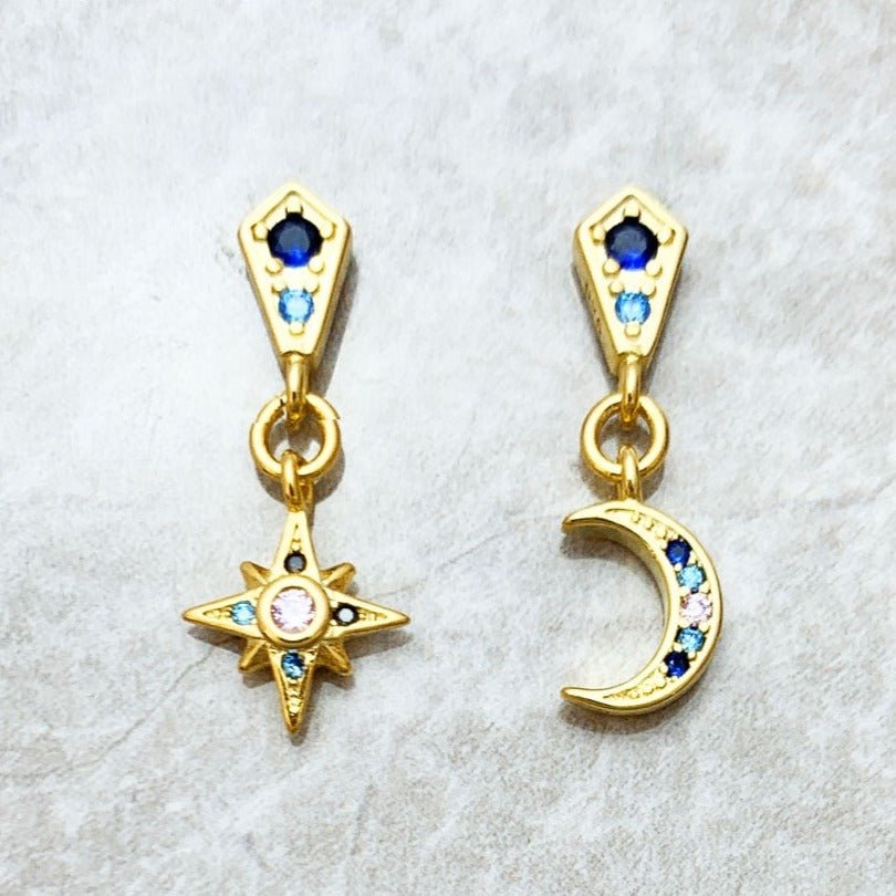 Star & Crescent Moon Drop Earrings