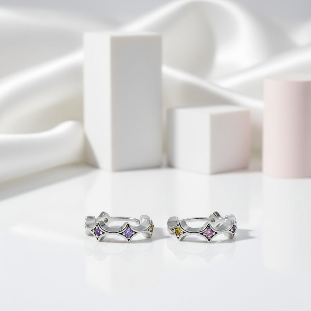 Star Rainbow Diamond Hoop Earrings-Black Diamonds New York