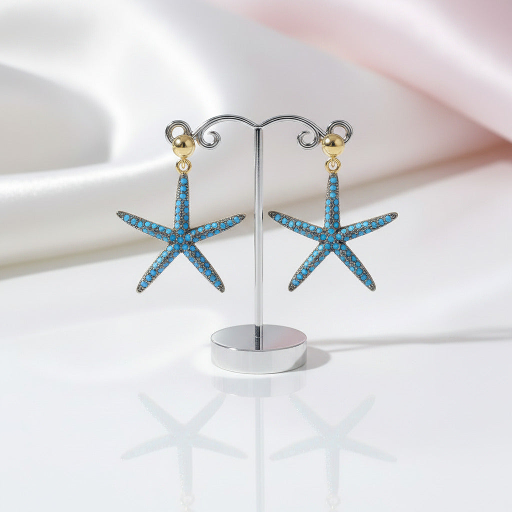 Blue Starfish Earrings-Black Diamonds New York