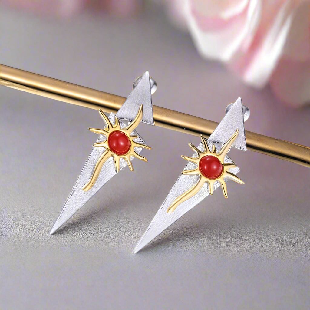 Statement North Star & Sun Natural Gemstone Dangle Earrings-Black Diamonds New York