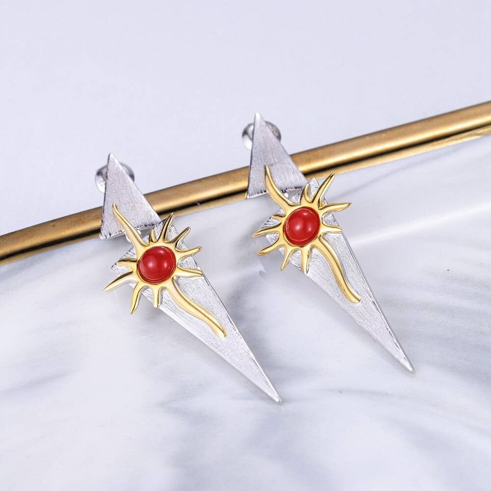 Statement North Star & Sun Natural Gemstone Dangle Earrings-Black Diamonds New York